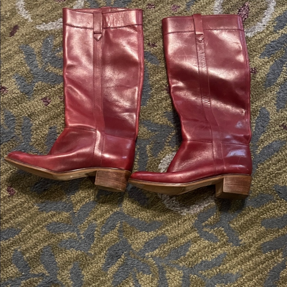 Chic Red  Leather Heeled Boots